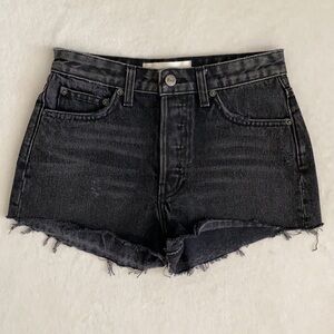 Reformation | High Rise Button Fly Raw Hem Denim Jean Shorts LY864 Black/Gray 24